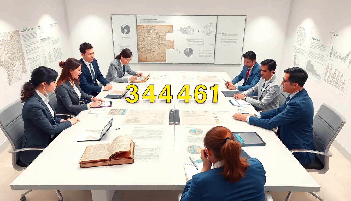 diverse professionals discussing the significance of a number in a modern office.